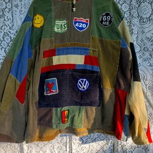 Homemade Pullover Mens Hoddie With Vintage Patches